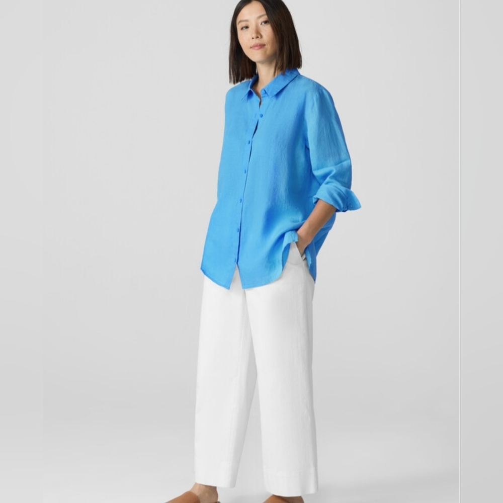 Eileen Fisher Organic Handkerchief Linen Classic Collar ShirtEasy Fit, - Picture 5 of 7